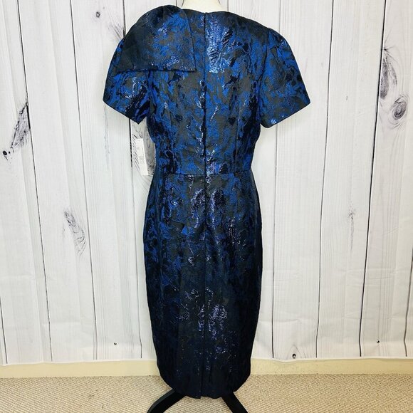 NWT Rickie Freeman for Teri Jon Blue Black Metallic Jacquard Bow Dress Sz 12 NEW - Picture 12 of 16